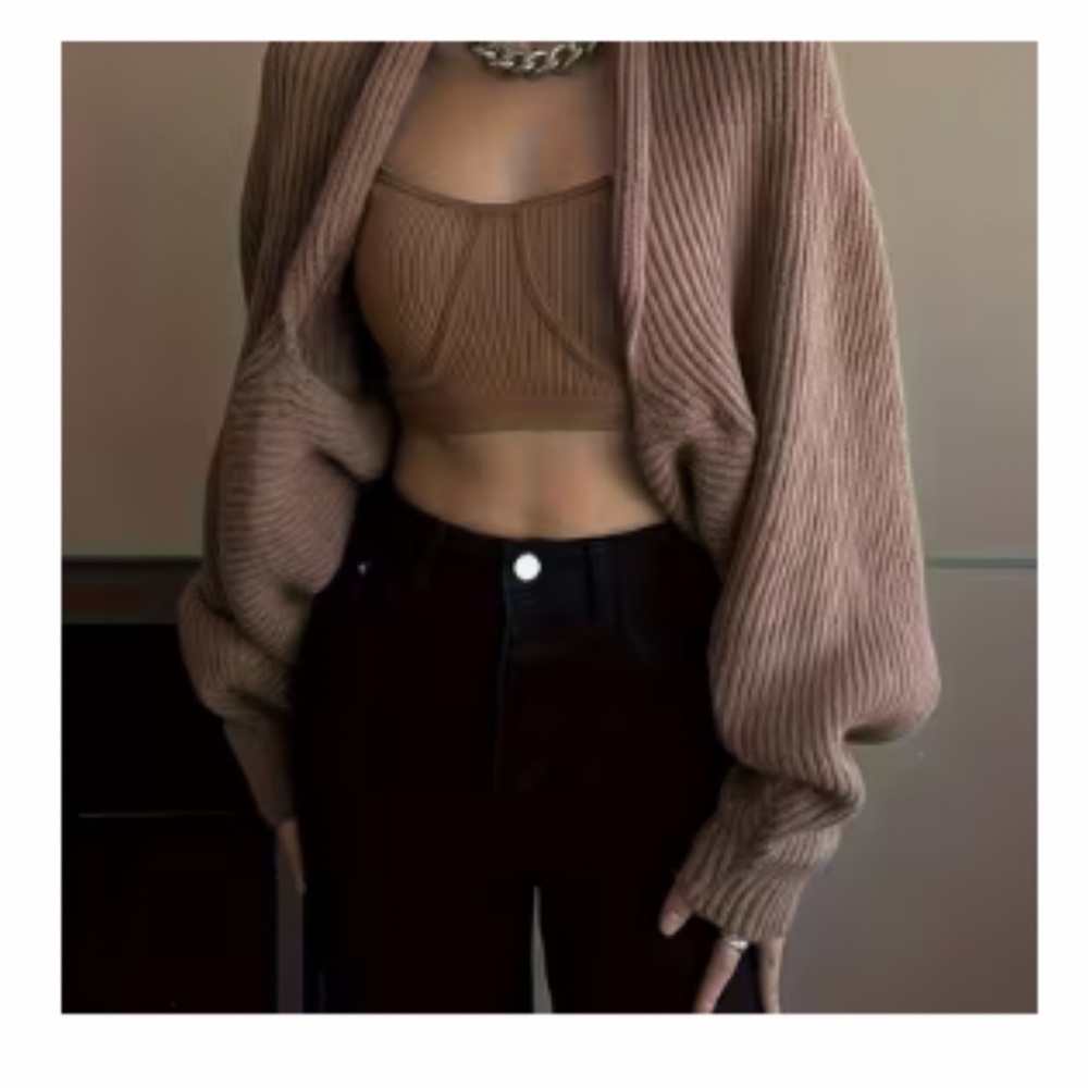 Women's Ribbed Knit Bolera Shrug Cardigan Sweater - Brown, One Size